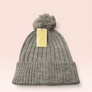 Michael Kors Women's Ribbed Pom Beanie in grey